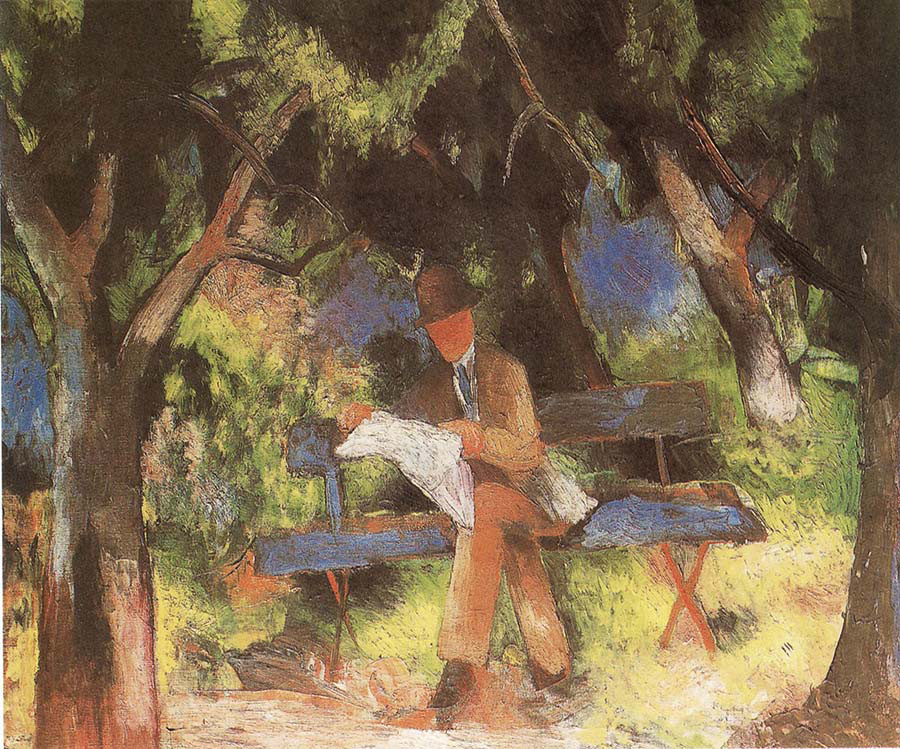 Man Reading in a Park